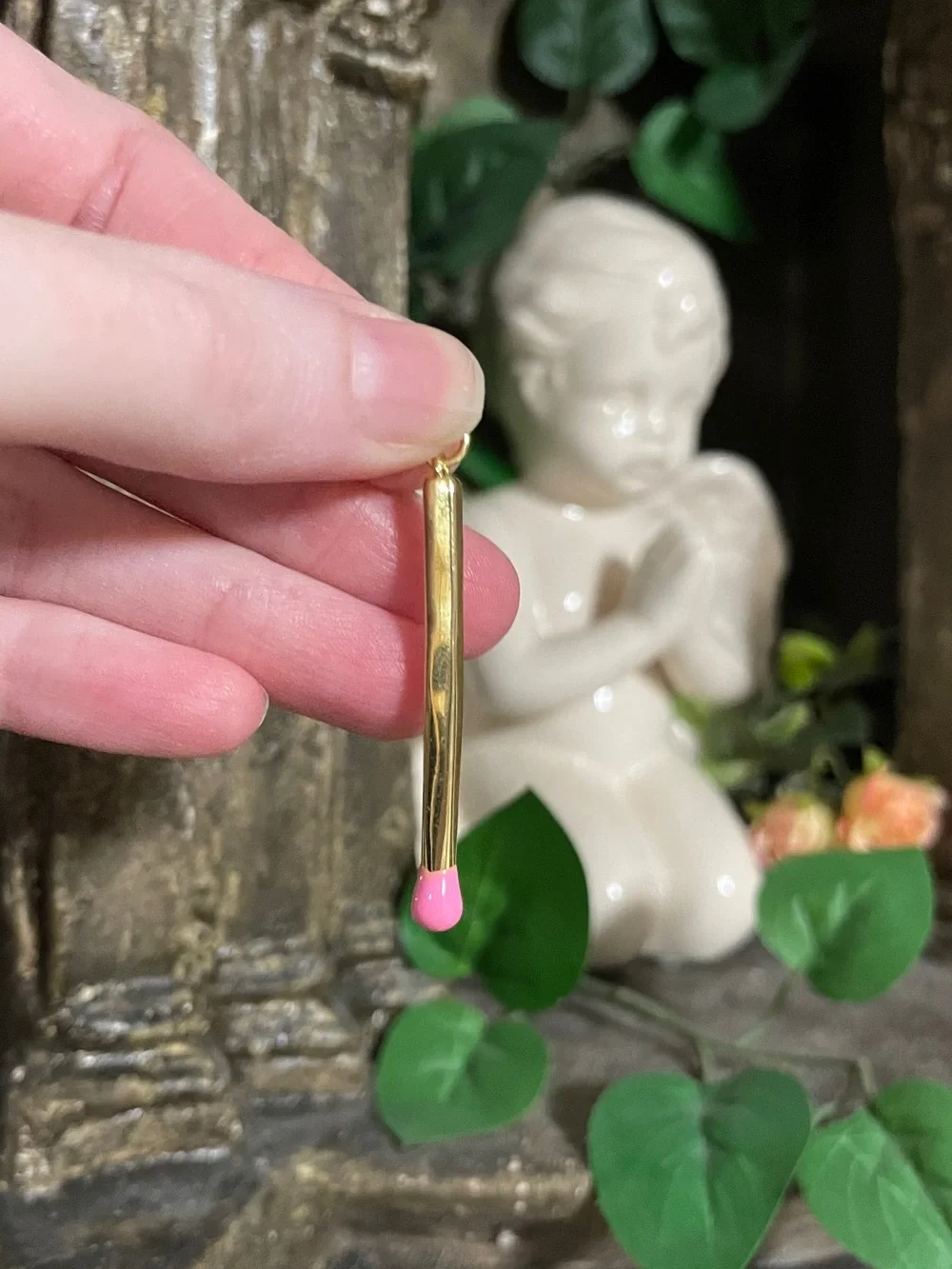 Pink and Gold Matchstick Pendant
